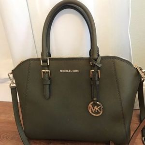 Michael Kors Ciara Large Saffriano Satchel - olive